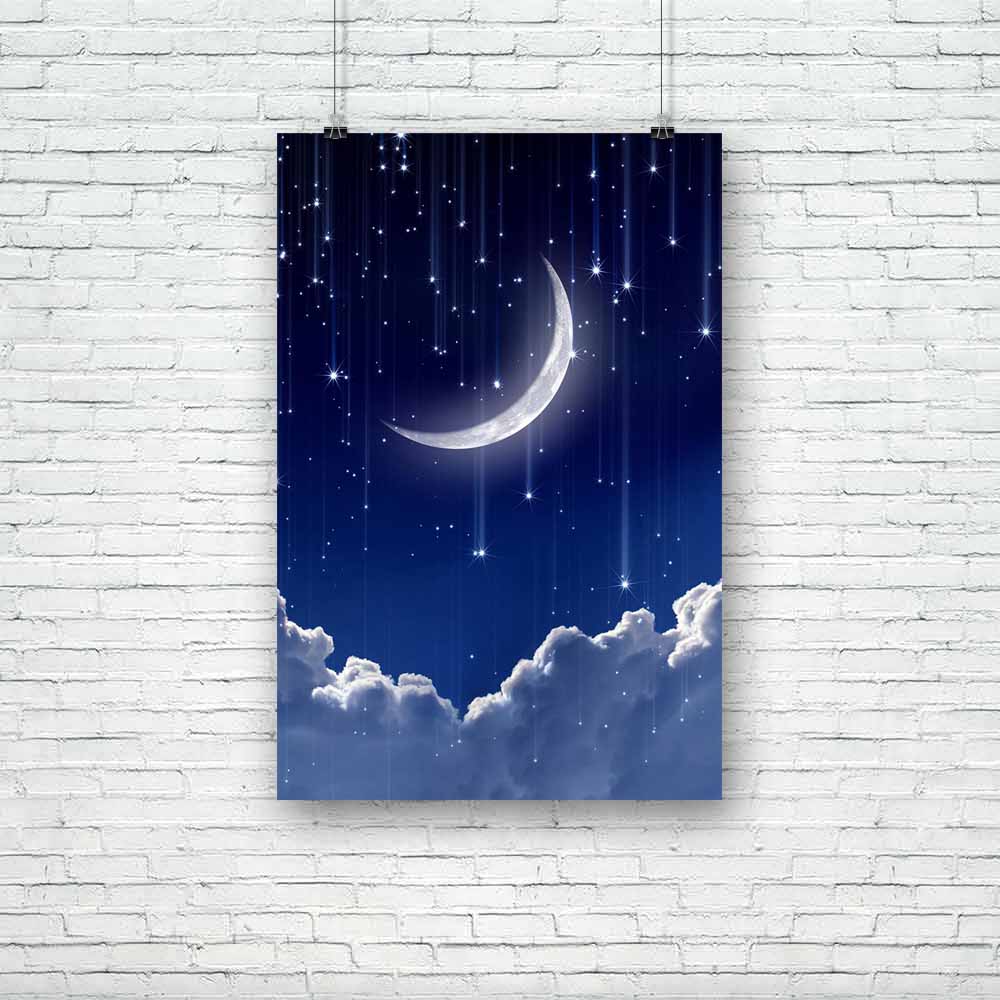 ArtzFolio Night Sky With Moon & Stars Unframed Paper Poster-Paper Post –