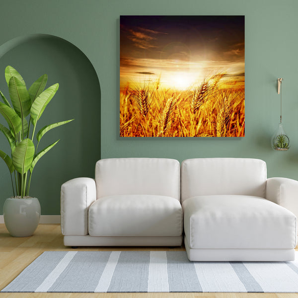 Sunset Canvas Painting Synthetic Frame-Paintings MDF Framing-AFF_FR-IC 5000198 IC 5000198, Cuisine, Culture, Ethnic, Food, Food and Beverage, Food and Drink, Health, Landscapes, Nature, Patterns, Scenic, Sunrises, Sunsets, Traditional, Tribal, World Culture, sunset, canvas, painting, for, bedroom, living, room, engineered, wood, frame, wheat, field, fields, grain, barley, agricultural, agriculture, background, backgrounds, baking, beautiful, beauty, blue, clear, closeup, concept, cultivate, day, dry, ear, e