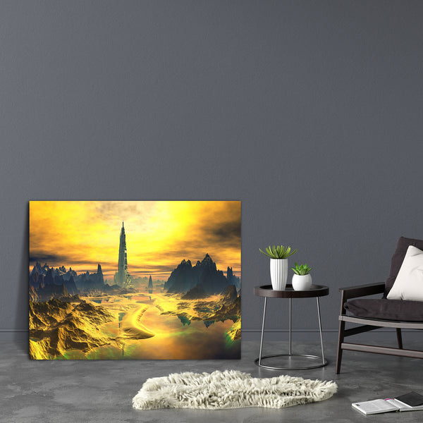 Alien Landscape Canvas Painting Synthetic Frame-Paintings MDF Framing-AFF_FR-IC 5000489 IC 5000489, Architecture, Astronomy, Cities, City Views, Cosmology, Digital, Digital Art, Fantasy, Futurism, Graphic, Illustrations, Landscapes, Scenic, Science Fiction, Space, alien, landscape, canvas, painting, for, bedroom, living, room, engineered, wood, frame, futuristic, city, science, fiction, world, future, background, beach, building, clouds, golden, haze, illustration, planet, reflection, scifi, sky, tall, towe