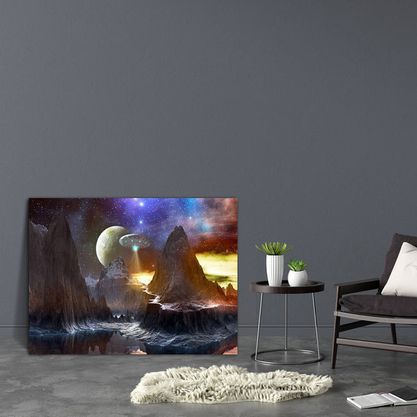 Spaceship Over Mountain Path Canvas Painting Synthetic Frame-Paintings MDF Framing-AFF_FR-IC 5000498 IC 5000498, Astronomy, Automobiles, Cosmology, Digital, Digital Art, Fantasy, Futurism, Graphic, Illustrations, Landscapes, Mountains, Scenic, Science Fiction, Skylines, Space, Stars, Transportation, Travel, Vehicles, spaceship, over, mountain, path, canvas, painting, for, bedroom, living, room, engineered, wood, frame, ufo, alien, background, beam, clouds, craft, environment, fiction, flying, future, futuri