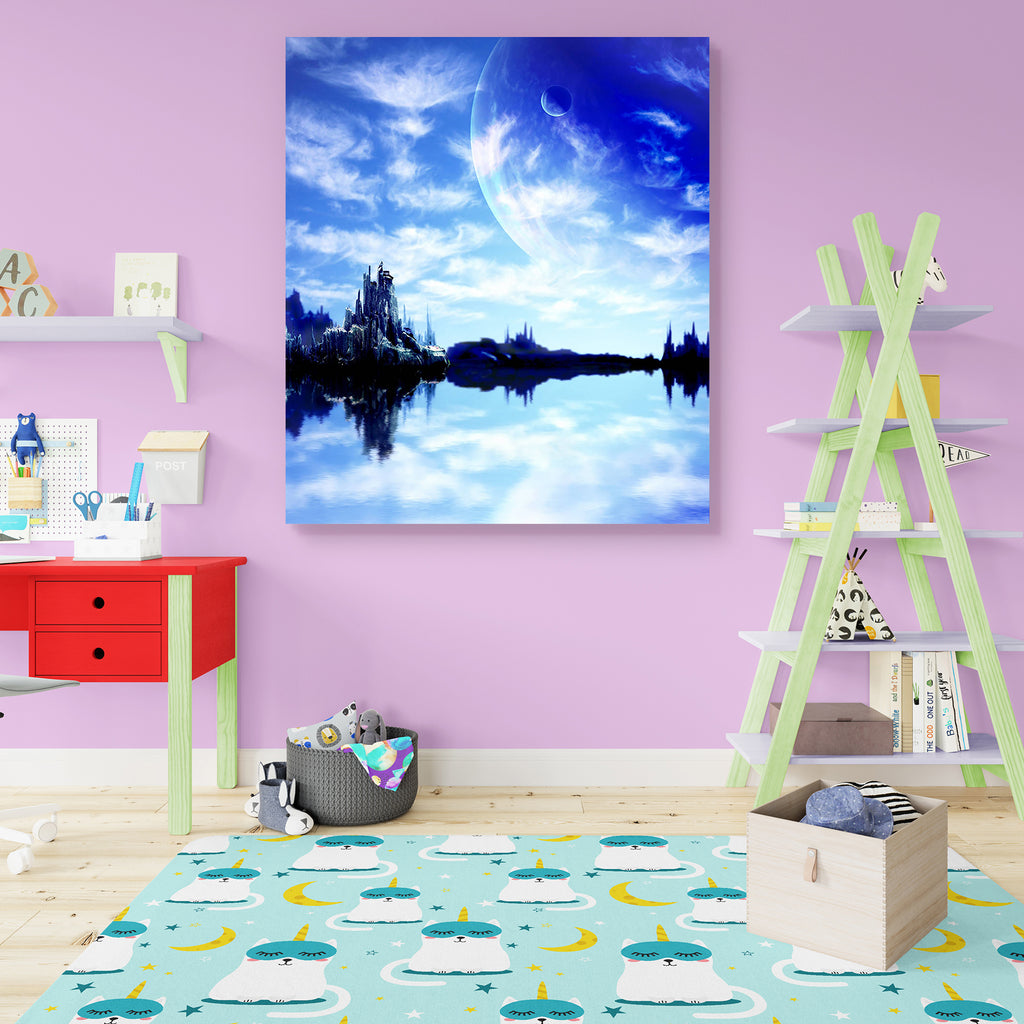 Landscape In Fantasy Planet D1 Canvas Painting Synthetic Frame-Paintings MDF Framing-AFF_FR-IC 5000722 IC 5000722, Astronomy, Collages, Cosmology, Fantasy, Landscapes, Mountains, Nature, Scenic, Science Fiction, Space, Stars, landscape, in, planet, d1, canvas, painting, synthetic, frame, alien, astral, away, backdrop, blue, celestial, cloud, cosmos, dark, deep, distant, dream, effect, environment, far, fiction, fictional, futuristic, galaxy, high, idyllic, illusion, imagination, infinity, lake, majestic, mo