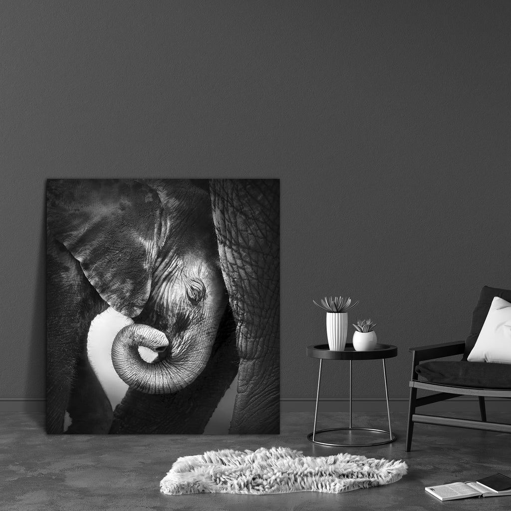 Baby Elephant Seeking Comfort Against Mother Canvas Painting Synthetic Frame-Paintings MDF Framing-AFF_FR-IC 5001019 IC 5001019, Animals, Baby, Black, Black and White, Children, Individuals, Kids, Portraits, White, Wildlife, elephant, seeking, comfort, against, mother, canvas, painting, synthetic, frame, elephants, animal, head, behavior, calf, care, close, up, cow, curl, face, feel, interaction, lean, leg, little, mammal, monochrome, namibia, nobody, one, photograph, portrait, protect, protection, safe, sa