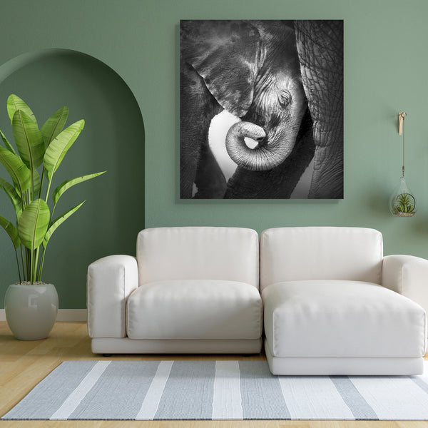 Baby Elephant Seeking Comfort Against Mother Canvas Painting Synthetic Frame-Paintings MDF Framing-AFF_FR-IC 5001019 IC 5001019, Animals, Baby, Black, Black and White, Children, Individuals, Kids, Portraits, White, Wildlife, elephant, seeking, comfort, against, mother, canvas, painting, for, bedroom, living, room, engineered, wood, frame, elephants, animal, head, behavior, calf, care, close, up, cow, curl, face, feel, interaction, lean, leg, little, mammal, monochrome, namibia, nobody, one, photograph, port