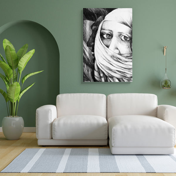 Arab Woman with Burkha Canvas Painting Synthetic Frame-Paintings MDF Framing-AFF_FR-IC 5001038 IC 5001038, Black, Black and White, Conceptual, Drawing, Illustrations, Individuals, Portraits, Signs, Signs and Symbols, Sketches, Urban, White, arab, woman, with, burkha, canvas, painting, for, bedroom, living, room, engineered, wood, frame, background, burka, closeup, concept, cover, detail, draw, expression, expressive, eye, face, handcraft, handmade, illustration, illustrative, intensive, paper, pen, picture,