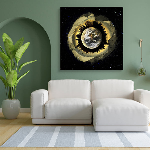 Our Planet In Space Canvas Painting Synthetic Frame-Paintings MDF Framing-AFF_FR-IC 5001077 IC 5001077, Art and Paintings, Astronomy, Cosmology, Digital, Digital Art, Fantasy, Graphic, Illustrations, Mountains, Science Fiction, Space, Stars, our, planet, in, canvas, painting, for, bedroom, living, room, engineered, wood, frame, art, artistic, earth, illustration, round, science, fiction, trees, artzfolio, wall decor for living room, wall frames for living room, frames for living room, wall art, canvas paint