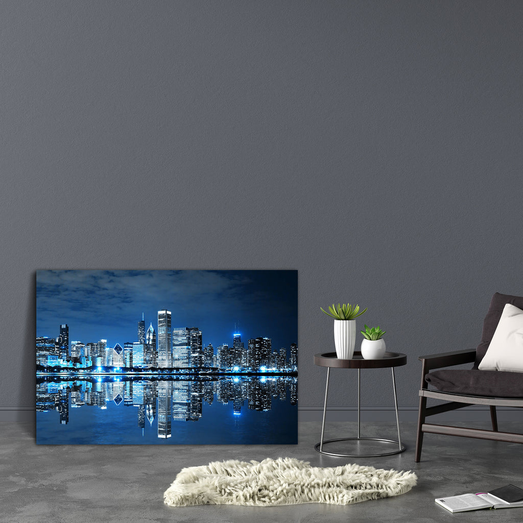 Chicago Downtown At Night, USA Canvas Painting Synthetic Frame-Paintings MDF Framing-AFF_FR-IC 5001164 IC 5001164, American, Architecture, Business, Cities, City Views, Landmarks, Modern Art, Places, Skylines, Urban, chicago, downtown, at, night, usa, canvas, painting, synthetic, frame, skyline, cityscape, illinois, banking, blue, buildings, built, city, commercial, concept, corporate, dark, district, dramatic, dusk, economy, estate, exterior, famous, finance, front, glamour, idea, lake, landmark, lifestyle