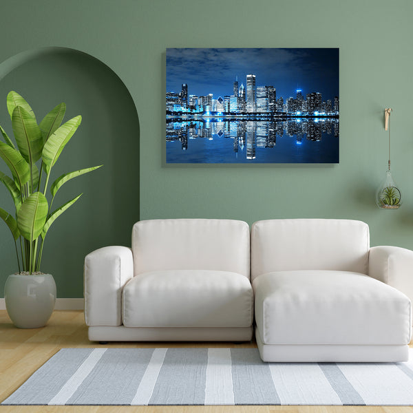 Chicago Downtown At Night, USA Canvas Painting Synthetic Frame-Paintings MDF Framing-AFF_FR-IC 5001164 IC 5001164, American, Architecture, Business, Cities, City Views, Landmarks, Modern Art, Places, Skylines, Urban, chicago, downtown, at, night, usa, canvas, painting, for, bedroom, living, room, engineered, wood, frame, skyline, cityscape, illinois, banking, blue, buildings, built, city, commercial, concept, corporate, dark, district, dramatic, dusk, economy, estate, exterior, famous, finance, front, glamo