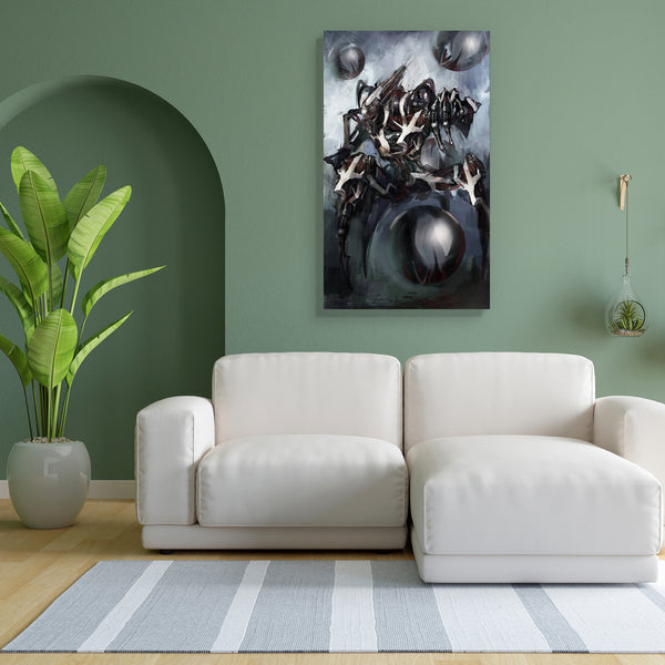 Bionic Cybernetics Alien Worior D2 Canvas Painting Synthetic Frame-Paintings MDF Framing-AFF_FR-IC 5001320 IC 5001320, Art and Paintings, Black and White, Futurism, Illustrations, Science Fiction, White, Metallic, bionic, cybernetics, alien, worior, d2, canvas, painting, for, bedroom, living, room, engineered, wood, frame, android, art, artificial, cable, concept, cyber, cyborg, fiction, future, futuristic, illustration, isolated, looking, machine, machinery, mechanical, metal, robot, robotic, science, scif