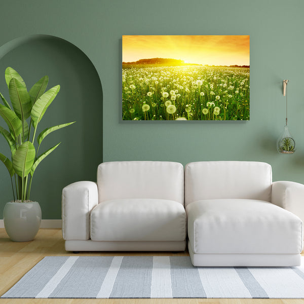 Dandelions In Meadow Canvas Painting Synthetic Frame-Paintings MDF Framing-AFF_FR-IC 5001351 IC 5001351, Botanical, Floral, Flowers, Landscapes, Nature, Rural, Scenic, Seasons, Sunrises, Sunsets, Urban, dandelions, in, meadow, canvas, painting, for, bedroom, living, room, engineered, wood, frame, beauty, blowball, bright, brightly, cloud, color, dandelion, day, dusk, environment, field, flower, fluffy, grass, green, growth, herb, horizon, horizontal, idyllic, land, landscape, lawn, light, morning, nobody, n