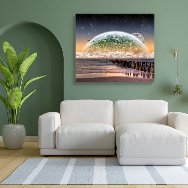 Planet Landscape View From A Beautiful Beach D2 Canvas Painting Synthetic Frame-Paintings MDF Framing-AFF_FR-IC 5001445 IC 5001445, Astronomy, Birds, Cosmology, Fantasy, Illustrations, Landscapes, Scenic, Science Fiction, Space, Stars, Sunrises, Sunsets, planet, landscape, view, from, a, beautiful, beach, d2, canvas, painting, for, bedroom, living, room, engineered, wood, frame, world, alien, apocalypse, armageddon, atmosphere, avatar, background, bird, blue, cloud, earth, eclipse, effect, end, explore, exp