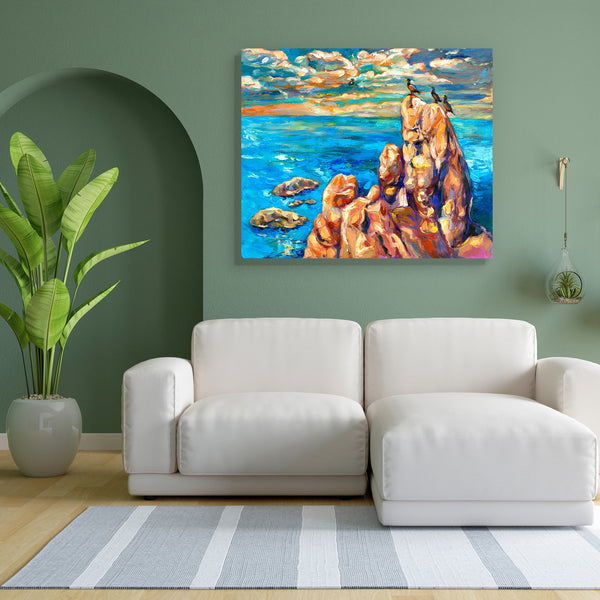 Ocean Cliffs & Birds Canvas Painting Synthetic Frame-Paintings MDF Framing-AFF_FR-IC 5001505 IC 5001505, Abstract Expressionism, Abstracts, Ancient, Art and Paintings, Birds, Digital, Digital Art, Drawing, Graphic, Historical, Illustrations, Impressionism, Landscapes, Medieval, Modern Art, Nature, Paintings, Rural, Scenic, Semi Abstract, Signs, Signs and Symbols, Sketches, Sunsets, Vintage, Watercolour, ocean, cliffs, canvas, painting, for, bedroom, living, room, engineered, wood, frame, oil, abstract, acry