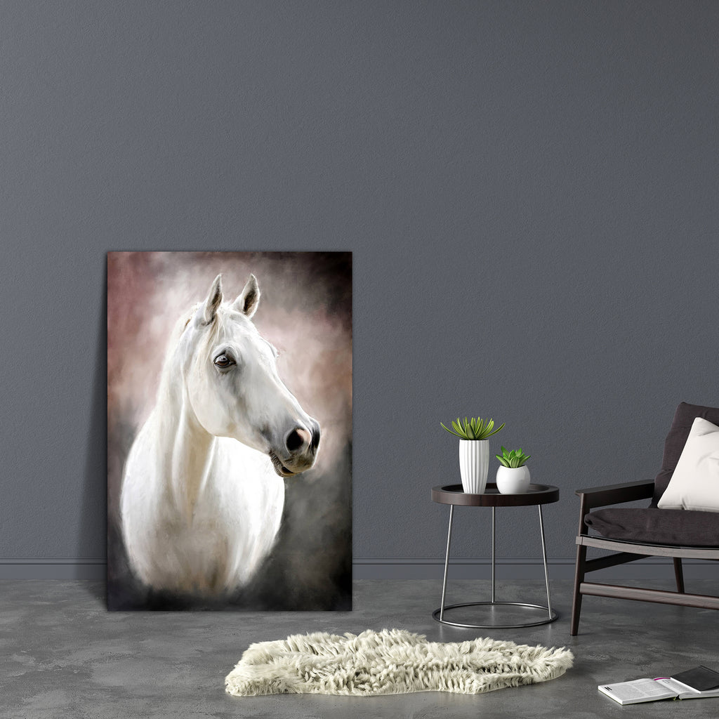 Portrait Of A White Horse D1 Canvas Painting Synthetic Frame-Paintings MDF Framing-AFF_FR-IC 5001569 IC 5001569, Animals, Art and Paintings, Black and White, Individuals, Paintings, Portraits, Rural, White, portrait, of, a, horse, d1, canvas, painting, synthetic, frame, oil, head, horses, animal, brushed, farm, outdoor, picture, stylized, artzfolio, wall decor for living room, wall frames for living room, frames for living room, wall art, canvas painting, wall frame, scenery, panting, paintings for living r