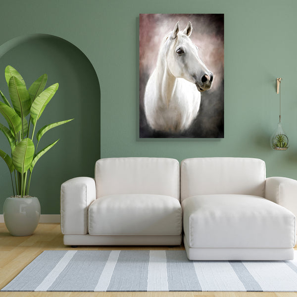 Portrait Of A White Horse D1 Canvas Painting Synthetic Frame-Paintings MDF Framing-AFF_FR-IC 5001569 IC 5001569, Animals, Art and Paintings, Black and White, Individuals, Paintings, Portraits, Rural, White, portrait, of, a, horse, d1, canvas, painting, for, bedroom, living, room, engineered, wood, frame, oil, head, horses, animal, brushed, farm, outdoor, picture, stylized, artzfolio, wall decor for living room, wall frames for living room, frames for living room, wall art, canvas painting, wall frame, scene