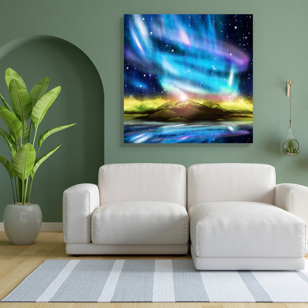 Northern Lights Aurora Borealis D2 Canvas Painting Synthetic Frame-Paintings MDF Framing-AFF_FR-IC 5001597 IC 5001597, Astronomy, Black, Black and White, Cosmology, Dance, Fantasy, Landscapes, Mountains, Music and Dance, Nature, Realism, Scenic, Space, Stars, Surrealism, northern, lights, aurora, borealis, d2, canvas, painting, for, bedroom, living, room, engineered, wood, frame, above, adventure, aesthetic, alaska, atmosphere, beam, clear, clouds, dark, discharge, dramatic, dream, fairytale, field, galaxy,