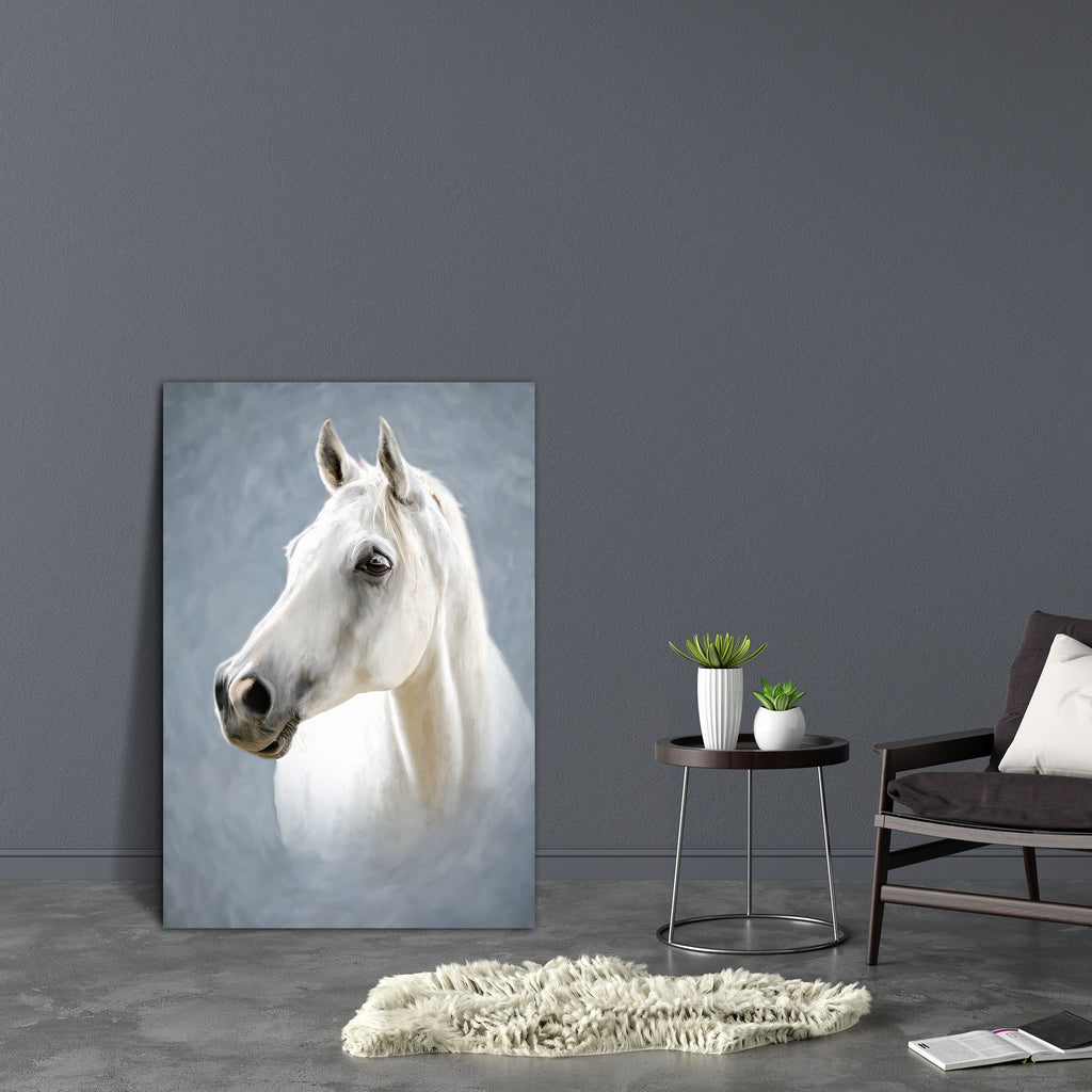 Portrait Of A White Horse D2 Canvas Painting Synthetic Frame-Paintings MDF Framing-AFF_FR-IC 5001685 IC 5001685, Animals, Art and Paintings, Black and White, Individuals, Paintings, Portraits, Rural, White, portrait, of, a, horse, d2, canvas, painting, synthetic, frame, oil, head, animal, brushed, farm, outdoor, picture, stylized, artzfolio, wall decor for living room, wall frames for living room, frames for living room, wall art, canvas painting, wall frame, scenery, panting, paintings for living room, fra