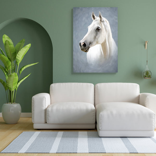 Portrait Of A White Horse D2 Canvas Painting Synthetic Frame-Paintings MDF Framing-AFF_FR-IC 5001685 IC 5001685, Animals, Art and Paintings, Black and White, Individuals, Paintings, Portraits, Rural, White, portrait, of, a, horse, d2, canvas, painting, for, bedroom, living, room, engineered, wood, frame, oil, head, animal, brushed, farm, outdoor, picture, stylized, artzfolio, wall decor for living room, wall frames for living room, frames for living room, wall art, canvas painting, wall frame, scenery, pant