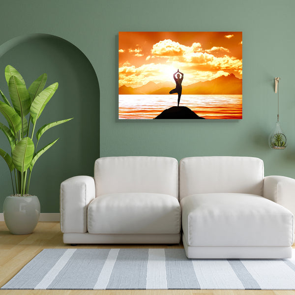 Yoga On A Lake Canvas Painting Synthetic Frame-Paintings MDF Framing-AFF_FR-IC 5001825 IC 5001825, Black, Black and White, Health, Illustrations, Sports, Sunrises, Sunsets, yoga, on, a, lake, canvas, painting, for, bedroom, living, room, engineered, wood, frame, body, brown, cloud, concentration, fit, fitness, focus, fog, healthy, human, illustration, image, lens, lifestyle, meditation, morning, peace, picture, pose, relax, relaxation, sea, silence, silhouette, silhouetted, sport, stand, standing, sun, sunr