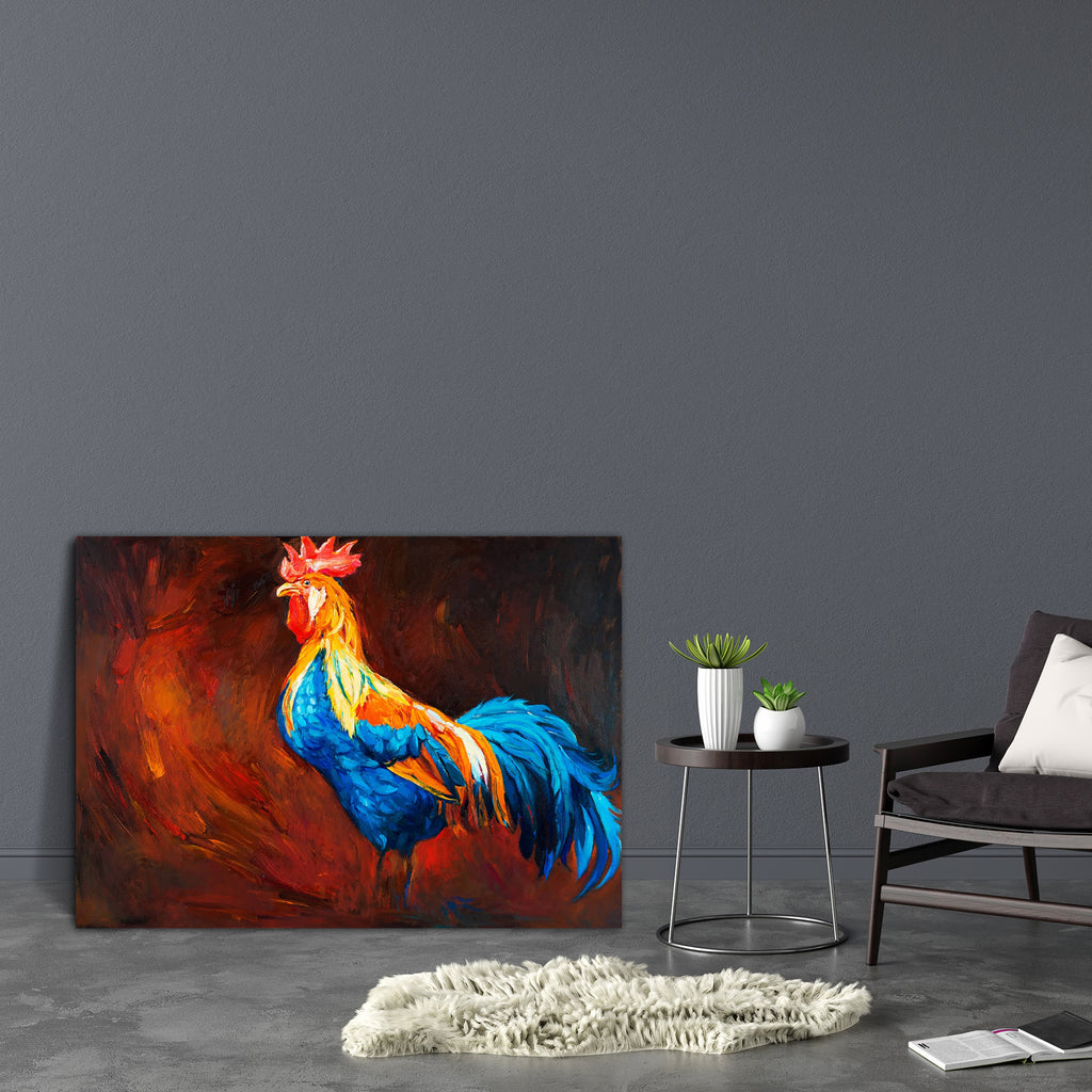 Blue & Orange Rooster Canvas Painting Synthetic Frame-Paintings MDF Framing-AFF_FR-IC 5001891 IC 5001891, Ancient, Animals, Animated Cartoons, Art and Paintings, Birds, Caricature, Cartoons, Cuisine, Culture, Digital, Digital Art, Drawing, Ethnic, Food, Food and Beverage, Food and Drink, Graphic, Historical, Illustrations, Impressionism, Medieval, Modern Art, Nature, Paintings, Rural, Scenic, Signs, Signs and Symbols, Symbols, Traditional, Tribal, Vintage, Watercolour, World Culture, blue, orange, rooster, 