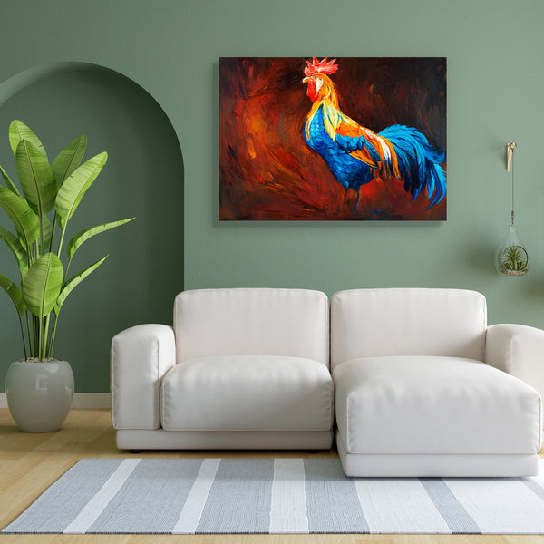 Blue & Orange Rooster Canvas Painting Synthetic Frame-Paintings MDF Framing-AFF_FR-IC 5001891 IC 5001891, Ancient, Animals, Animated Cartoons, Art and Paintings, Birds, Caricature, Cartoons, Cuisine, Culture, Digital, Digital Art, Drawing, Ethnic, Food, Food and Beverage, Food and Drink, Graphic, Historical, Illustrations, Impressionism, Medieval, Modern Art, Nature, Paintings, Rural, Scenic, Signs, Signs and Symbols, Symbols, Traditional, Tribal, Vintage, Watercolour, World Culture, blue, orange, rooster, 