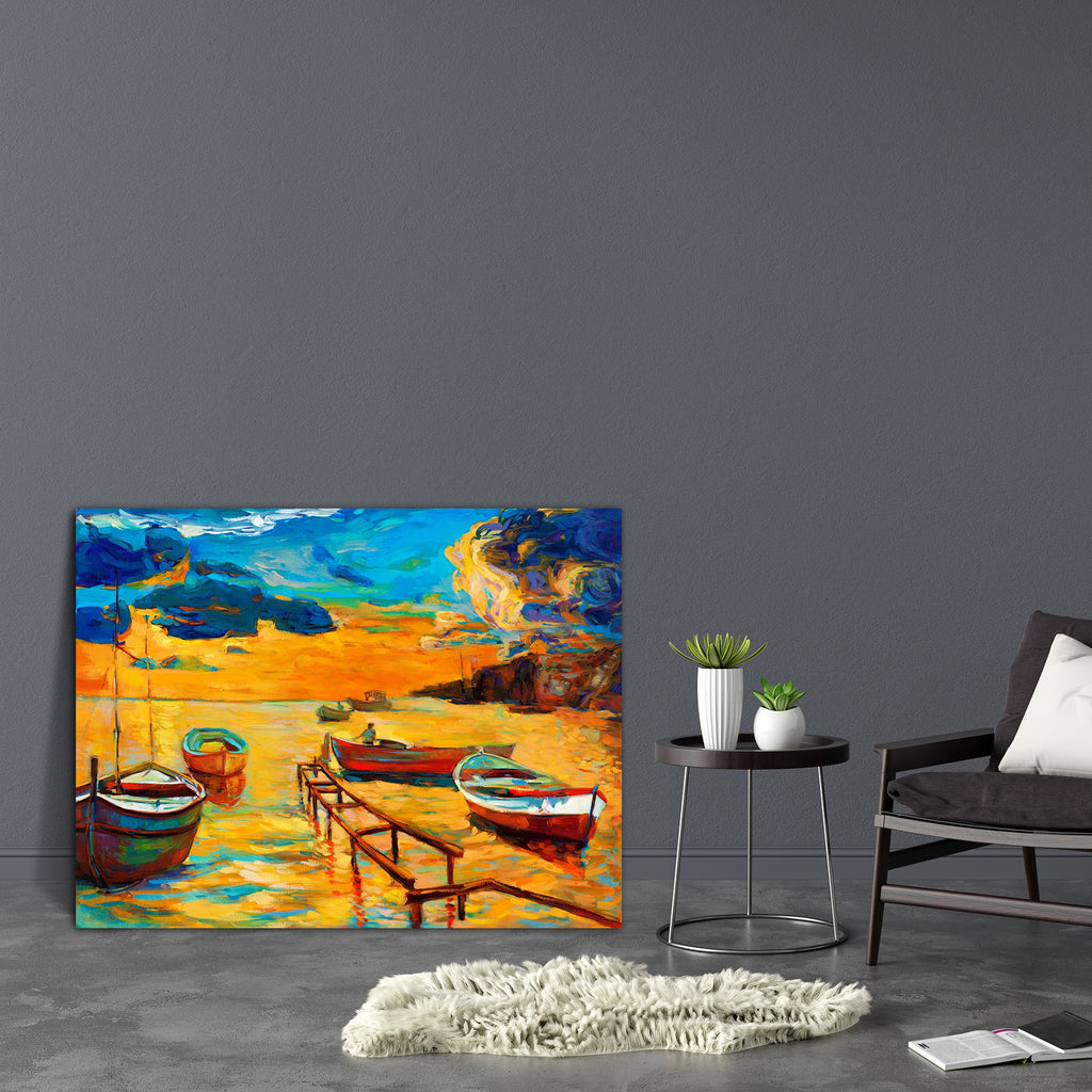 Artwork Of Boat & Jetty Canvas Painting Synthetic Frame-Paintings MDF Framing-AFF_FR-IC 5001894 IC 5001894, Abstract Expressionism, Abstracts, Art and Paintings, Automobiles, Boats, Drawing, Illustrations, Impressionism, Landscapes, Modern Art, Nature, Nautical, Paintings, Scenic, Semi Abstract, Signs, Signs and Symbols, Sketches, Sunsets, Transportation, Travel, Vehicles, Watercolour, artwork, of, boat, jetty, canvas, painting, synthetic, frame, oil, watercolor, landscape, acrylic, abstract, art, artist, a