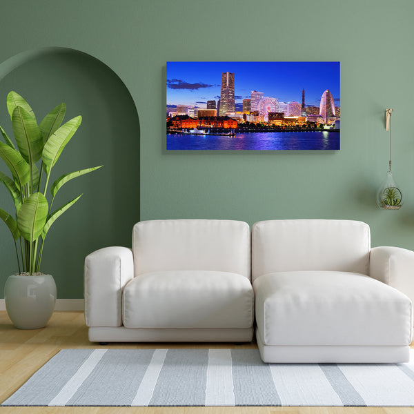Skyline Of Yokohama, Japan At Minato, Mirai Bay Canvas Painting Synthetic Frame-Paintings MDF Framing-AFF_FR-IC 5002207 IC 5002207, Architecture, Business, Cities, City Views, God Ram, Hinduism, Japanese, Landmarks, Modern Art, Panorama, Places, Skylines, Urban, skyline, of, yokohama, japan, at, minato, mirai, bay, canvas, painting, for, bedroom, living, room, engineered, wood, frame, district, city, cityscape, downtown, ferris, wheel, financial, harbor, landmark, modern, night, panoramic, reflections, skys