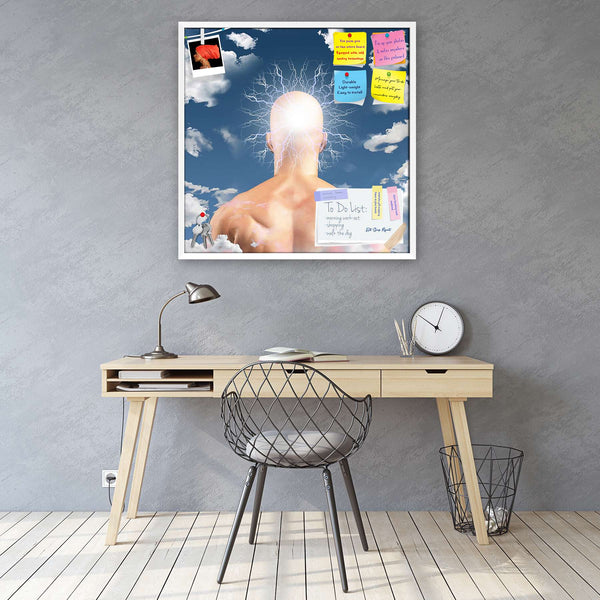 Man With Head In Clouds Bulletin Board Notice Pin Board Soft Board | Framed-Bulletin Boards Framed-BLB_FR-IC 5002346 IC 5002346, Abstract Expressionism, Abstracts, Art and Paintings, Black and White, Conceptual, Illustrations, Inspirational, Memories, Motivation, Motivational, Nature, People, Scenic, Semi Abstract, Signs and Symbols, Space, Symbols, White, man, with, head, in, clouds, bulletin, board, notice, pin, vision, soft, combo, thumb, push, pins, sticky, notes, frame, abstract, air, aspirations, back