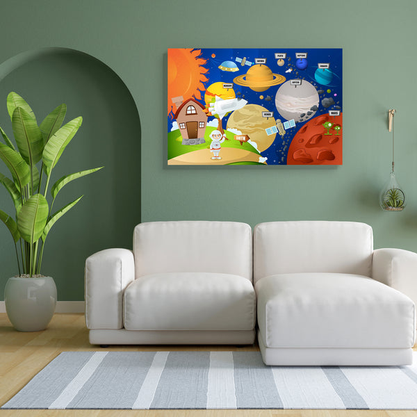 Astronaut & Planet System Canvas Painting Synthetic Frame-Paintings MDF Framing-AFF_FR-IC 5002403 IC 5002403, Animated Cartoons, Art and Paintings, Astronomy, Automobiles, Baby, Caricature, Cartoons, Children, Cosmology, Drawing, Education, Illustrations, Kids, Modern Art, People, Schools, Science Fiction, Space, Stars, Transportation, Travel, Universities, Vehicles, astronaut, planet, system, canvas, painting, for, bedroom, living, room, engineered, wood, frame, solar, planets, universe, adventure, alien, 