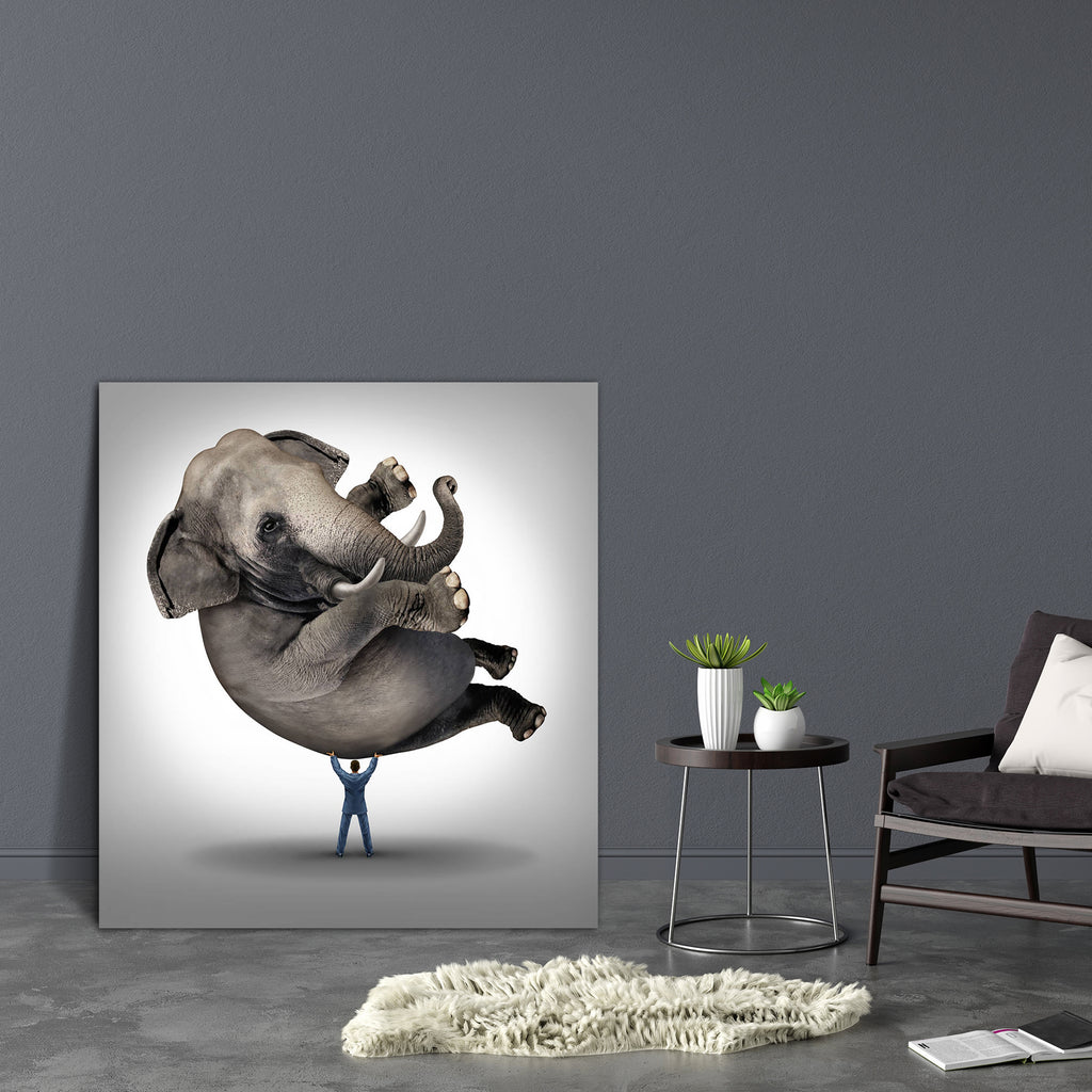 Businessman Lifting A Huge Elephant Canvas Painting Synthetic Frame-Paintings MDF Framing-AFF_FR-IC 5002423 IC 5002423, Animals, Business, Dance, Inspirational, Motivation, Motivational, Music and Dance, Nature, Scenic, Signs and Symbols, Symbols, businessman, lifting, a, huge, elephant, canvas, painting, synthetic, frame, impossible, power, concept, inspiration, success, courage, possible, determination, talent, possibilities, strength, leadership, professional, strong, expert, elephants, ability, achievem