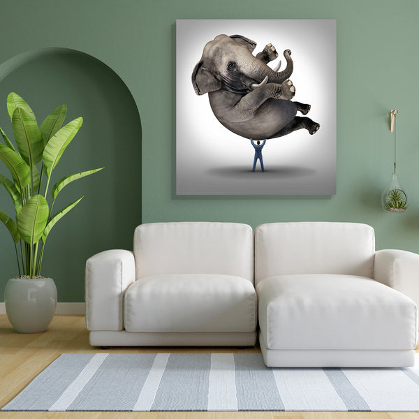 Businessman Lifting A Huge Elephant Canvas Painting Synthetic Frame-Paintings MDF Framing-AFF_FR-IC 5002423 IC 5002423, Animals, Business, Dance, Inspirational, Motivation, Motivational, Music and Dance, Nature, Scenic, Signs and Symbols, Symbols, businessman, lifting, a, huge, elephant, canvas, painting, for, bedroom, living, room, engineered, wood, frame, impossible, power, concept, inspiration, success, courage, possible, determination, talent, possibilities, strength, leadership, professional, strong, e