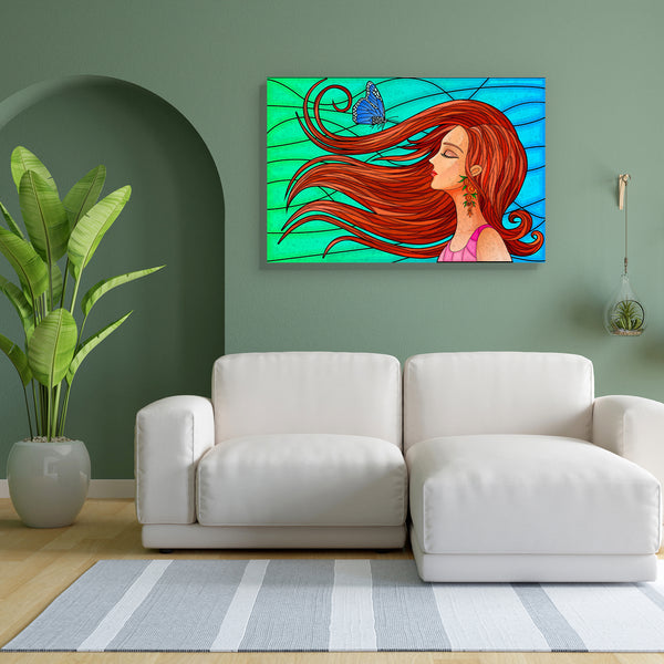 Blue Butterfly & Girl With Long Hair Canvas Painting Synthetic Frame-Paintings MDF Framing-AFF_FR-IC 5002524 IC 5002524, Adult, Art and Paintings, Botanical, Decorative, Digital, Digital Art, Fashion, Floral, Flowers, Graphic, Illustrations, Individuals, Modern Art, Nature, Paintings, People, Portraits, Signs, Signs and Symbols, blue, butterfly, girl, with, long, hair, canvas, painting, for, bedroom, living, room, engineered, wood, frame, art, attractive, beautiful, concept, creative, decoration, design, el