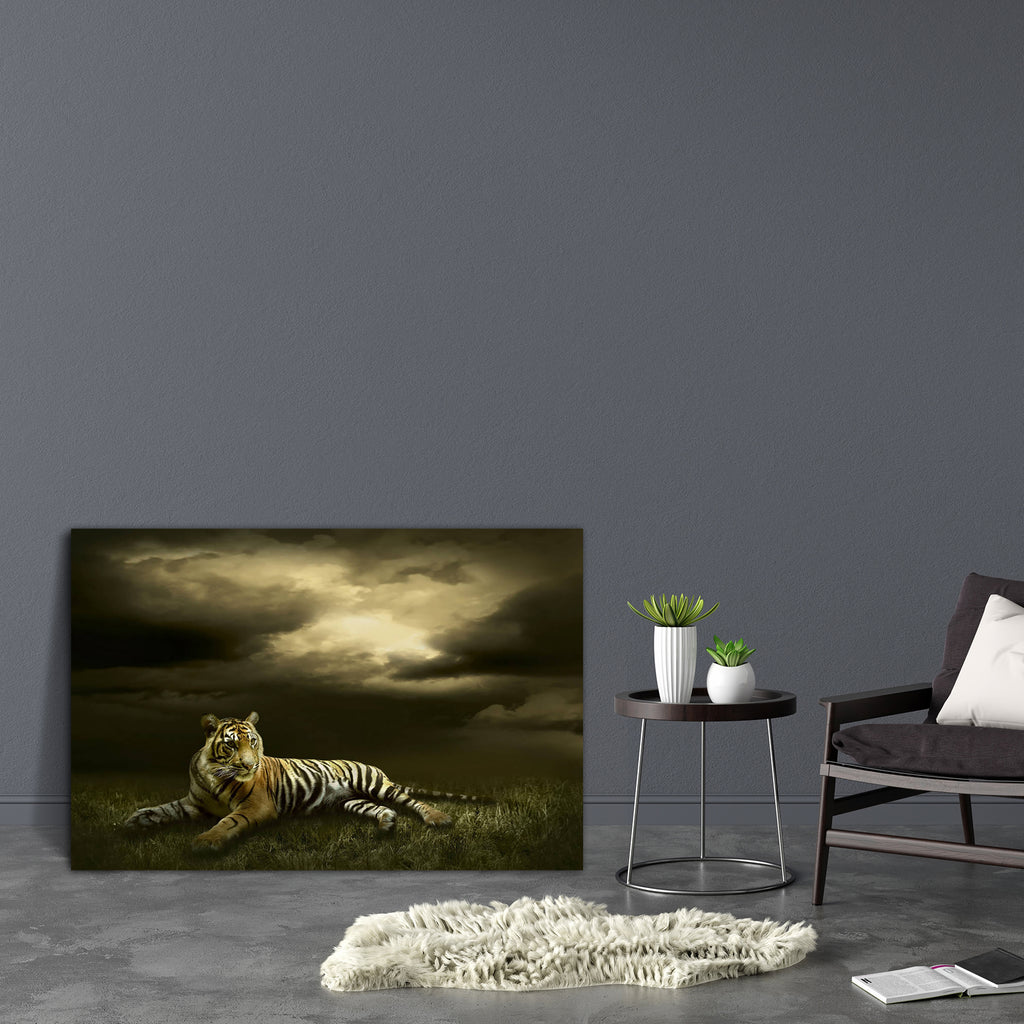 Tiger Sitting Canvas Painting Synthetic Frame-Paintings MDF Framing-AFF_FR-IC 5002720 IC 5002720, African, Animals, Automobiles, Nature, Scenic, Transportation, Travel, Tropical, Vehicles, Wildlife, tiger, sitting, canvas, painting, synthetic, frame, lion, tigers, predator, lions, tigre, head, siberian, africa, aggression, alertness, animal, big, carnivore, cat, clouds, crouching, cruel, danger, endangered, face, feline, front, fur, hunter, hunting, image, large, looking, mammal, mane, one, orange, outdoors