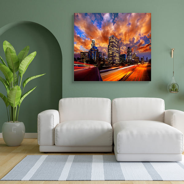 Downtown Los Angeles Sunset Skyline California Canvas Painting Synthetic Frame-Paintings MDF Framing-AFF_FR-IC 5002798 IC 5002798, American, Architecture, Automobiles, Business, Cars, Cities, City Views, Landmarks, Landscapes, Places, Scenic, Skylines, Sunrises, Sunsets, Transportation, Travel, Urban, Vehicles, downtown, los, angeles, sunset, skyline, california, canvas, painting, for, bedroom, living, room, engineered, wood, frame, buildings, building, america, background, ca, center, city, cityscape, colo