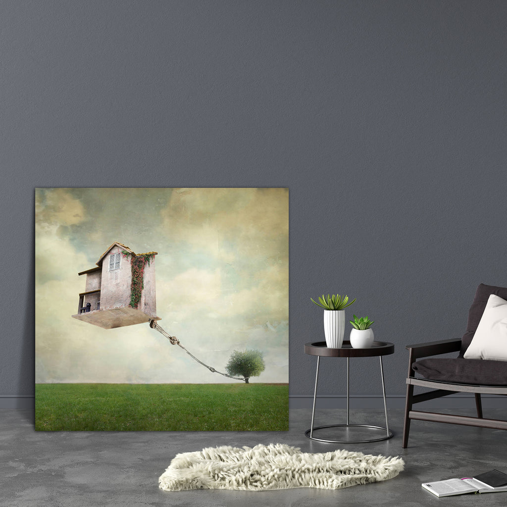 House Floating In The Air Canvas Painting Synthetic Frame-Paintings MDF Framing-AFF_FR-IC 5002973 IC 5002973, Ancient, Architecture, Art and Paintings, Collages, Historical, Illustrations, Landscapes, Medieval, Realism, Scenic, Surrealism, Vintage, house, floating, in, the, air, canvas, painting, synthetic, frame, surreal, art, artistic, background, beautiful, collage, colorful, composition, creativity, detail, dream, dreamy, escape, exterior, fable, flight, float, grass, home, illustration, illustrative, i