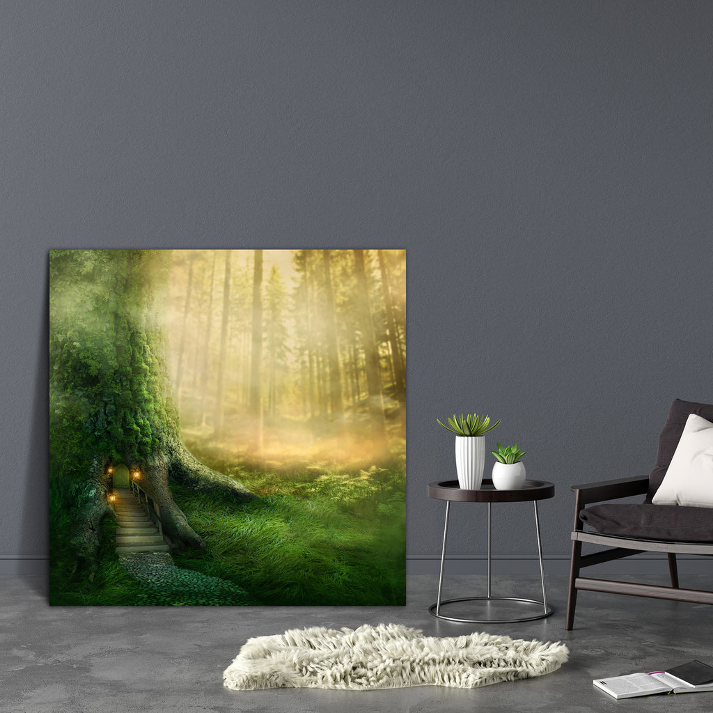 Fantasy Tree House In Forest D2 Canvas Painting Synthetic Frame-Paintings MDF Framing-AFF_FR-IC 5003056 IC 5003056, Fantasy, Landscapes, Nature, Scenic, Surrealism, Wooden, tree, house, in, forest, d2, canvas, painting, synthetic, frame, fairy, enchanted, tale, magic, landscape, tales, fairytale, fairies, imagine, door, adventure, big, bright, dark, darkness, deep, fog, green, home, imagination, lamp, lantern, leaves, light, mist, misty, mysterious, mystery, natural, night, nobody, outdoor, plant, road, shi