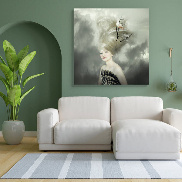 Female Model With A White Dove Canvas Painting Synthetic Frame-Paintings MDF Framing-AFF_FR-IC 5003196 IC 5003196, Abstract Expressionism, Abstracts, Art and Paintings, Asian, Birds, Black, Black and White, Conceptual, Fashion, Individuals, Portraits, Realism, Semi Abstract, Surrealism, White, female, model, with, a, dove, canvas, painting, for, bedroom, living, room, engineered, wood, frame, abstract, accessories, art, artist, artistic, beautiful, bird, bizarre, blond, bodice, branch, caucasian, classy, co