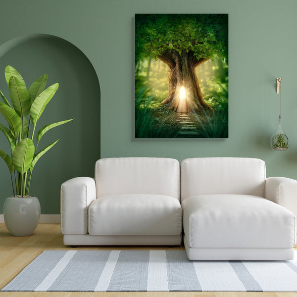 Fantasy Tree House D1 Canvas Painting Synthetic Frame-Paintings MDF Framing-AFF_FR-IC 5003358 IC 5003358, Fantasy, Landscapes, Nature, Scenic, Surrealism, Wooden, tree, house, d1, canvas, painting, for, bedroom, living, room, engineered, wood, frame, fairy, landscape, forest, enchanted, tale, fairies, magic, tales, door, fairytale, jungle, imagination, adventure, big, bright, dark, darkness, deep, fog, green, home, imagine, lamp, lantern, leaves, light, mist, misty, mysterious, mystery, natural, night, nobo