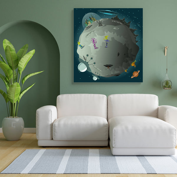 Planet Colonization Canvas Painting Synthetic Frame-Paintings MDF Framing-AFF_FR-IC 5003362 IC 5003362, Animated Cartoons, Astronomy, Caricature, Cartoons, Cities, City Views, Comics, Cosmology, Fantasy, Futurism, Illustrations, Landscapes, Modern Art, Mountains, Retro, Scenic, Space, Stars, planet, colonization, canvas, painting, for, bedroom, living, room, engineered, wood, frame, alien, buildings, cartoon, characters, chatting, city, colorful, creature, discovery, drawn, flying, funny, future, green, ill