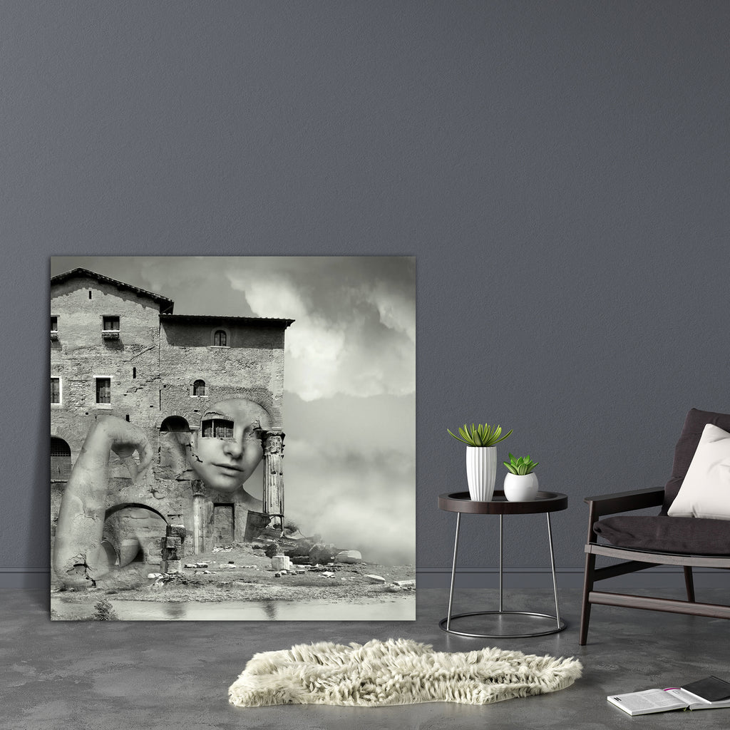 Artistic Surreal Image Canvas Painting Synthetic Frame-Paintings MDF Framing-AFF_FR-IC 5003391 IC 5003391, Architecture, Art and Paintings, Black, Black and White, Collages, Conceptual, Gothic, Illustrations, Realism, Surrealism, White, artistic, surreal, image, canvas, painting, synthetic, frame, antique, arch, arm, art, artist, building, cloud, collage, complex, complexity, composition, concept, creativity, dark, decadence, decadent, detail, exterior, face, fog, goth, illustration, illustrative, imaginati