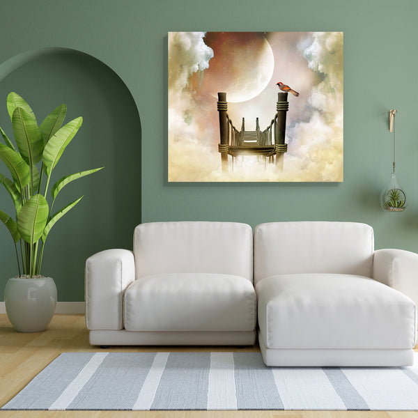Wooden Bridge With A Bird Canvas Painting Synthetic Frame-Paintings MDF Framing-AFF_FR-IC 5003447 IC 5003447, Art and Paintings, Baby, Birds, Books, Children, Digital Art, Fantasy, Kids, Love, Nature, Romance, Scenic, Wooden, bridge, with, a, bird, canvas, painting, for, bedroom, living, room, engineered, wood, frame, clouds, concept, contemplation, digital, art, fairy, tale, floating, imagination, innocence, moon, peace, sky, story, book, artzfolio, wall decor for living room, wall frames for living room, 