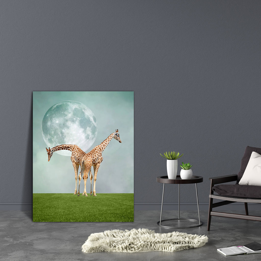 Two Giraffes D2 Canvas Painting Synthetic Frame-Paintings MDF Framing-AFF_FR-IC 5003576 IC 5003576, African, Animals, Fantasy, Illustrations, Landscapes, Nature, Realism, Scenic, Surrealism, Wildlife, two, giraffes, d2, canvas, painting, synthetic, frame, africa, aqua, azure, back, composition, dream, giraffe, grass, illustration, land, landscape, long, magic, mammals, meadow, moon, neck, outdoor, poster, savanna, scenery, suggestive, surreal, tall, wallpaper, artzfolio, wall decor for living room, wall fra