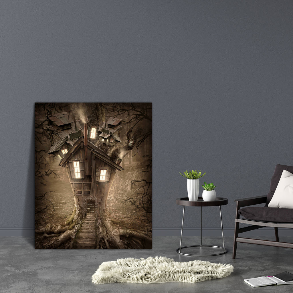 Fantasy Tree House D2 Canvas Painting Synthetic Frame-Paintings MDF Framing-AFF_FR-IC 5003582 IC 5003582, Fantasy, Landscapes, Nature, Scenic, Surrealism, Wooden, tree, house, d2, canvas, painting, synthetic, frame, adventure, bright, brown, dark, darkness, deep, door, dramatic, dreams, dreamy, fairy, fairytale, fog, forest, green, halloween, haunted, home, imagination, imagine, lamp, landscape, lantern, leaves, light, magic, mist, misty, mysterious, mystery, natural, night, nobody, outdoor, plant, road, sh