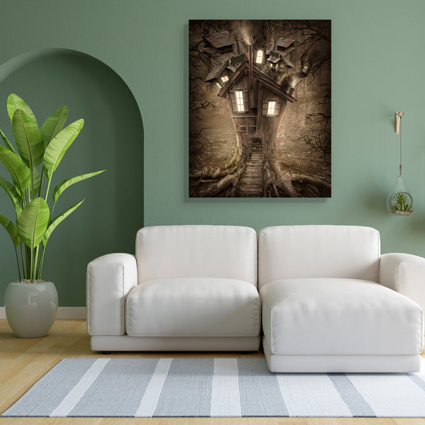 Fantasy Tree House D2 Canvas Painting Synthetic Frame-Paintings MDF Framing-AFF_FR-IC 5003582 IC 5003582, Fantasy, Landscapes, Nature, Scenic, Surrealism, Wooden, tree, house, d2, canvas, painting, for, bedroom, living, room, engineered, wood, frame, adventure, bright, brown, dark, darkness, deep, door, dramatic, dreams, dreamy, fairy, fairytale, fog, forest, green, halloween, haunted, home, imagination, imagine, lamp, landscape, lantern, leaves, light, magic, mist, misty, mysterious, mystery, natural, nigh