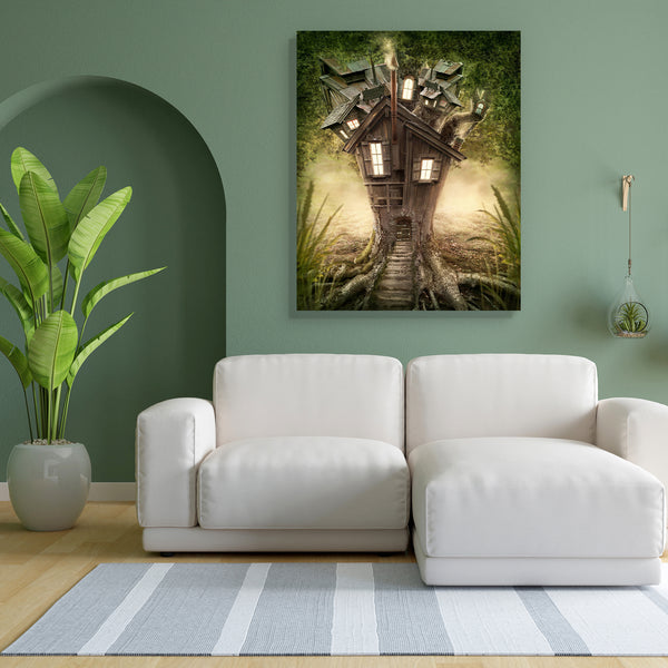 Fantasy Tree House In Forest D3 Canvas Painting Synthetic Frame-Paintings MDF Framing-AFF_FR-IC 5003583 IC 5003583, Fantasy, Landscapes, Nature, Scenic, Surrealism, Wooden, tree, house, in, forest, d3, canvas, painting, for, bedroom, living, room, engineered, wood, frame, fairy, adventure, bright, dark, darkness, deep, door, dreams, dreamy, fairytale, fog, green, home, imagination, imagine, lamp, landscape, lantern, leaves, light, magic, mist, misty, mysterious, mystery, natural, night, nobody, outdoor, pla