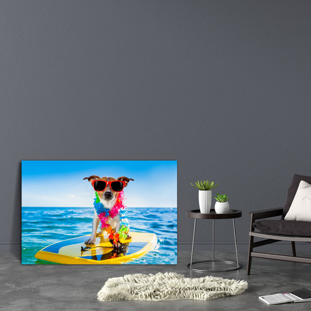 Dog Surfing On A Surfboard Canvas Painting Synthetic Frame-Paintings MDF Framing-AFF_FR-IC 5003858 IC 5003858, Ancient, Animals, Automobiles, Black and White, Botanical, Comedy, Floral, Flowers, Hawaiian, Historical, Holidays, Humor, Humour, Medieval, Nature, Pets, Retro, Sports, Transportation, Travel, Tropical, Vehicles, Vintage, White, dog, surfing, on, a, surfboard, canvas, painting, synthetic, frame, surf, hawaii, california, animal, beach, board, coast, flower, fun, funny, glasses, lei, holiday, isola