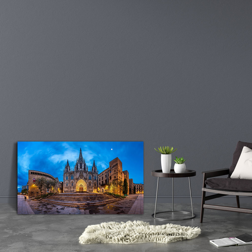 Cathedral Of The Holy Cross Barcelona, Spain Canvas Painting Synthetic Frame-Paintings MDF Framing-AFF_FR-IC 5004066 IC 5004066, Ancient, Architecture, Automobiles, Cities, City Views, Cross, God Ram, Gothic, Hinduism, Historical, Landmarks, Marble and Stone, Medieval, Panorama, Places, Religion, Religious, Skylines, Spanish, Transportation, Travel, Urban, Vehicles, Vintage, cathedral, of, the, holy, barcelona, spain, canvas, painting, synthetic, frame, arch, basilica, blue, building, catalan, catalonia, ca