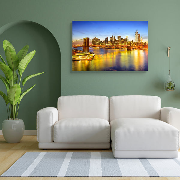 Brooklyn Bridge & East River, New York USA Canvas Painting Synthetic Frame-Paintings MDF Framing-AFF_FR-IC 5004116 IC 5004116, American, Architecture, Business, Cities, City Views, Landmarks, Landscapes, Modern Art, Places, Scenic, Skylines, Sunsets, Urban, brooklyn, bridge, east, river, new, york, usa, canvas, painting, for, bedroom, living, room, engineered, wood, frame, america, buildings, city, cityscape, dark, district, downtown, dusk, evening, famous, financial, landmark, landscape, location, lower, m