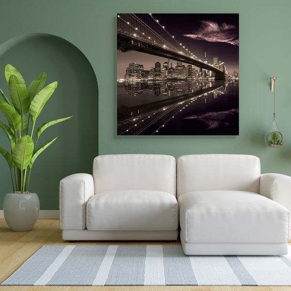 Brooklyn Bridge In Manhattan Skyline, New York USA Canvas Painting Synthetic Frame-Paintings MDF Framing-AFF_FR-IC 5004180 IC 5004180, American, Architecture, Automobiles, Business, Cities, City Views, Landmarks, Landscapes, Modern Art, Places, Scenic, Skylines, Sunsets, Transportation, Travel, Urban, Vehicles, brooklyn, bridge, in, manhattan, skyline, new, york, usa, canvas, painting, for, bedroom, living, room, engineered, wood, frame, city, bridges, night, ny, america, bright, building, cityscape, downto