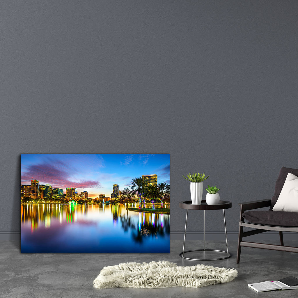 Downtown City Skyline Eola Lake, Florida USA D1 Canvas Painting Synthetic Frame-Paintings MDF Framing-AFF_FR-IC 5004187 IC 5004187, American, Architecture, Cities, City Views, Landscapes, Scenic, Skylines, Sunsets, downtown, city, skyline, eola, lake, florida, usa, d1, canvas, painting, synthetic, frame, orlando, america, buildings, cityscape, dusk, fl, palm, trees, palms, park, reflection, scene, scenery, sun, sunset, town, twilight, united, states, us, view, water, artzfolio, wall decor for living room, w