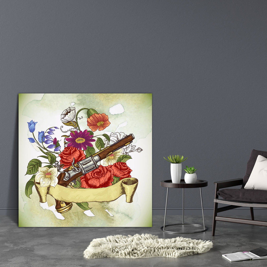 Gun & Flowers D1 Canvas Painting Synthetic Frame-Paintings MDF Framing-AFF_FR-IC 5004196 IC 5004196, American, Ancient, Botanical, Floral, Flowers, Historical, Medieval, Nature, Scenic, Vintage, Watercolour, Wedding, gun, d1, canvas, painting, synthetic, frame, background, colt, decoration, duel, flintlock, flower, garden, grunge, handgun, leaf, musket, petal, pistol, revolver, rose, spring, summer, war, watercolor, weapon, west, western, wild, artzfolio, wall decor for living room, wall frames for living r