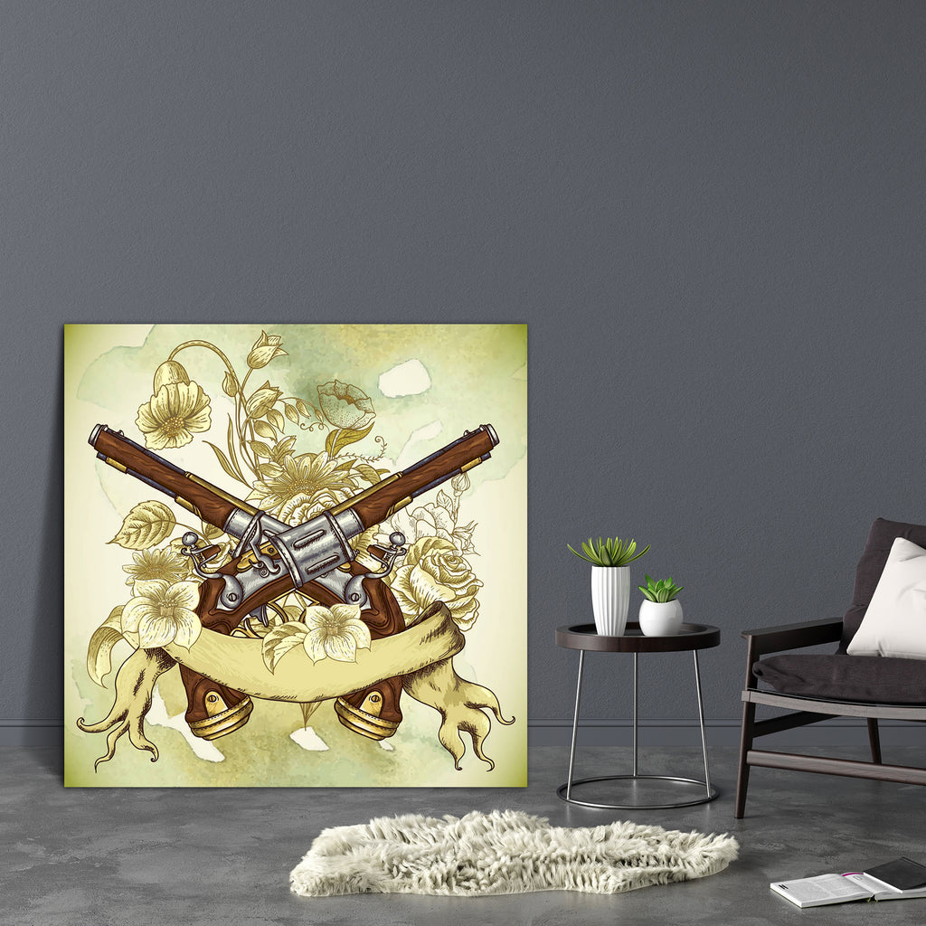 Gun & Flowers D2 Canvas Painting Synthetic Frame-Paintings MDF Framing-AFF_FR-IC 5004202 IC 5004202, American, Ancient, Botanical, Floral, Flowers, Historical, Medieval, Nature, Scenic, Vintage, Watercolour, Wedding, gun, d2, canvas, painting, synthetic, frame, background, colt, decoration, duel, flintlock, flower, garden, grunge, handgun, leaf, musket, petal, pistol, revolver, rose, spring, summer, war, watercolor, weapon, west, western, wild, artzfolio, wall decor for living room, wall frames for living r